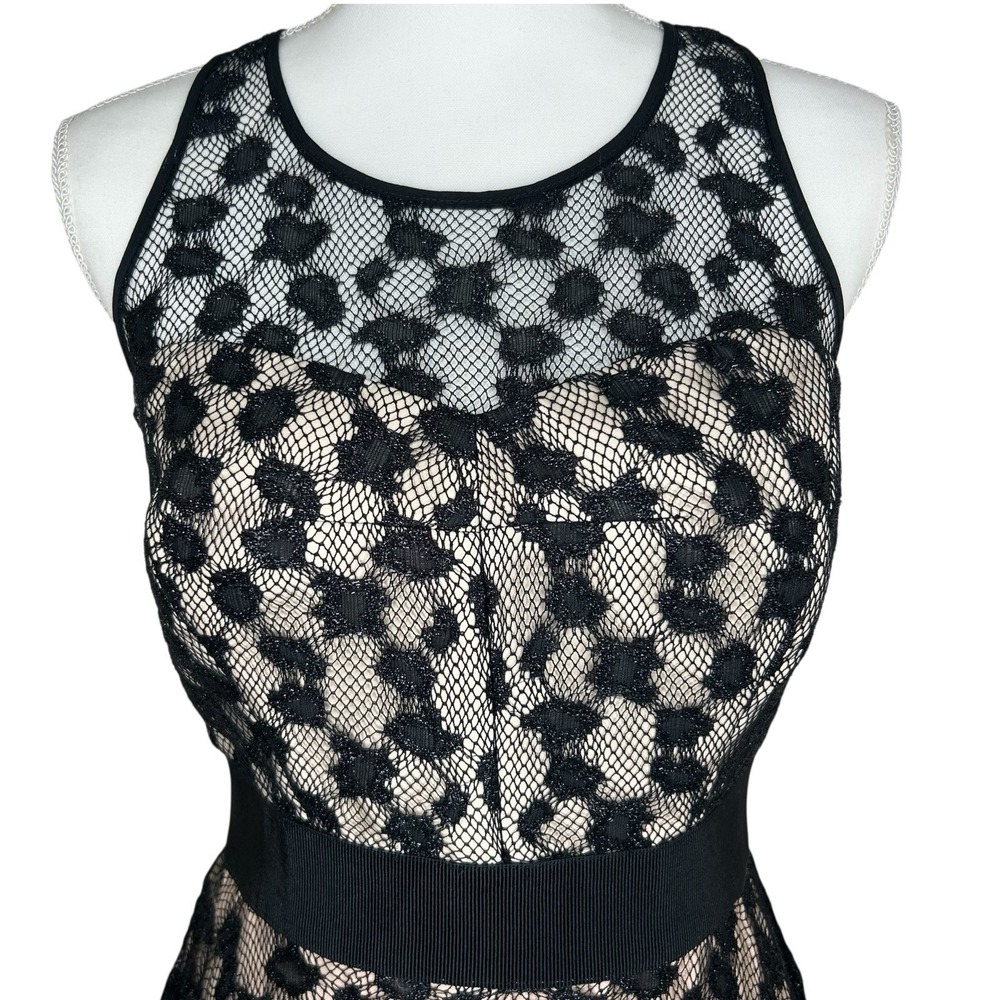 Milly Cheetah Lurex Lace Dress Nude Size 4 Sheer Yoke Silk Combo Made USA - Picture 2 of 9
